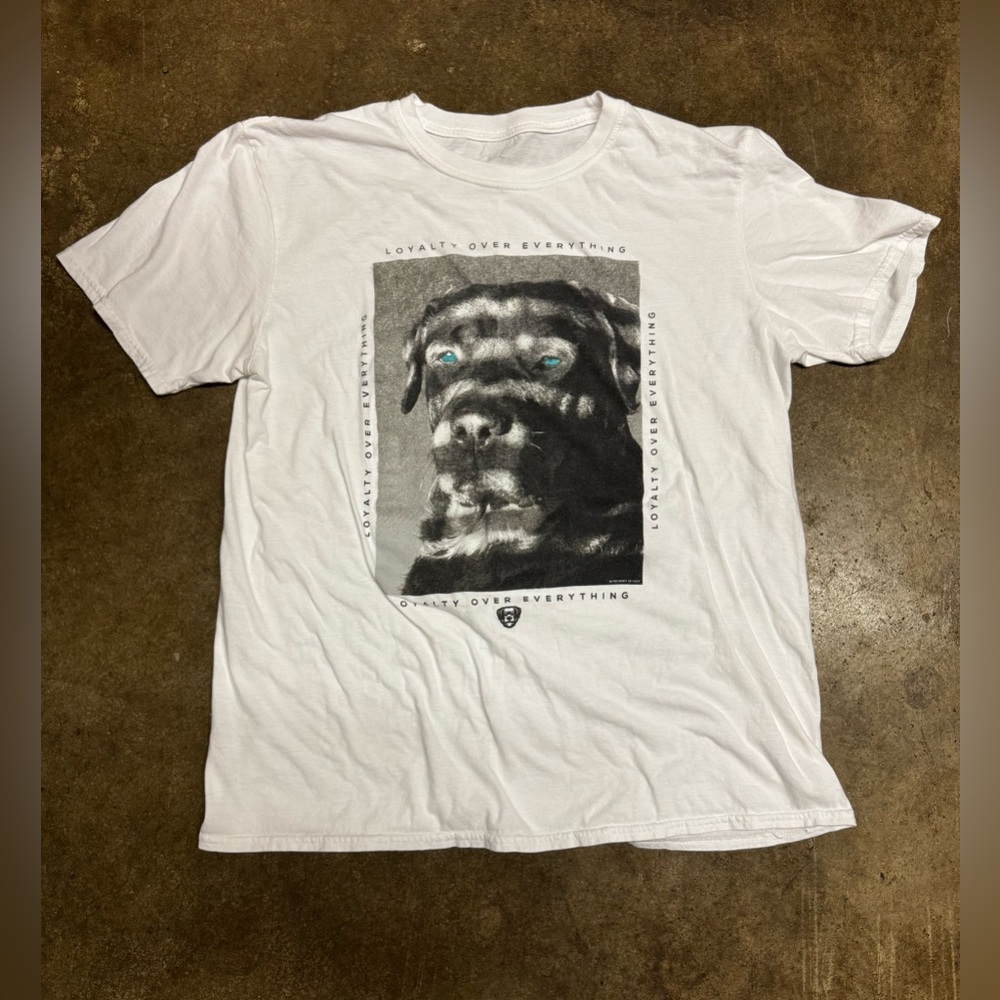 Loyalty over everything white mens tee size Large